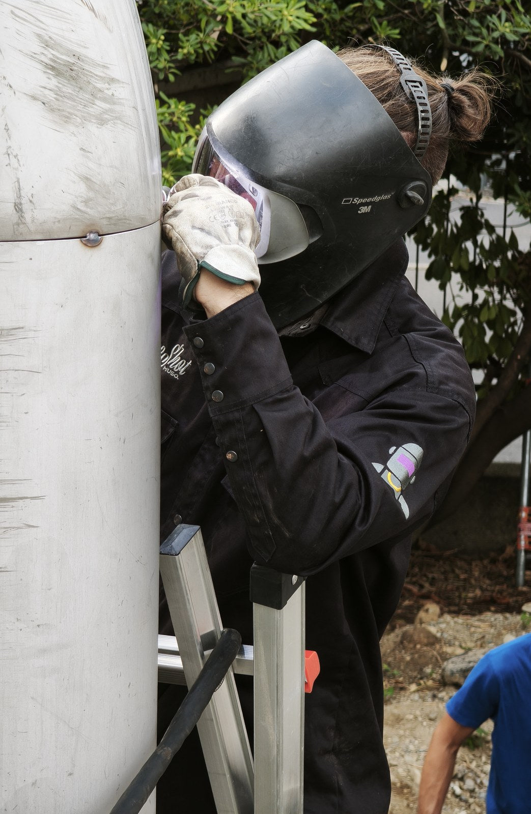Visor up, a moment between one weld and the next